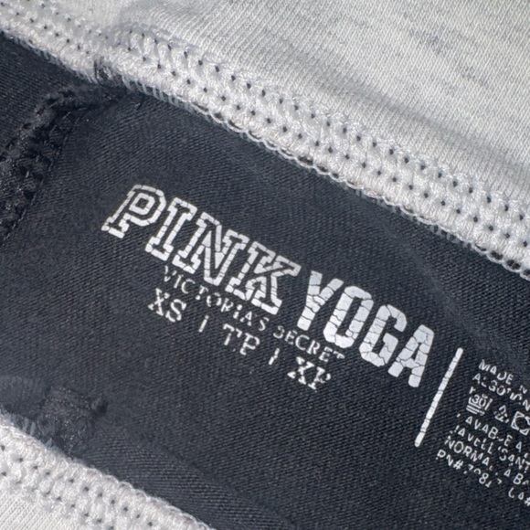 PINK Victoria's Secret Black Leggings Light Gray Waistband Love Pink Yoga Tights - Picture 3 of 5